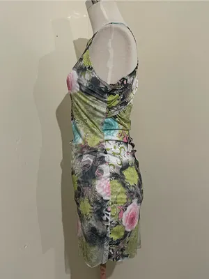 Floral Mesh Mini Dress in Pastel Pink & Aqua thumbnail 2