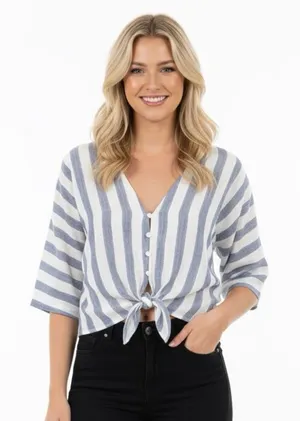 Storia size large blue striped tie front top thumbnail 1