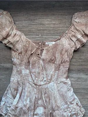 Francesca's Collections Beige Paisley Tiered Ruffle Midi Dress Cottagecore Boho thumbnail 4
