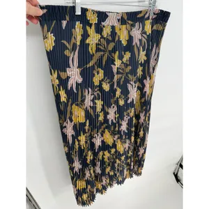 LOFT Pleated Maxi‎ Skirt XL Dusty Blue Yellow Floral Elastic Waist Accordion thumbnail 10