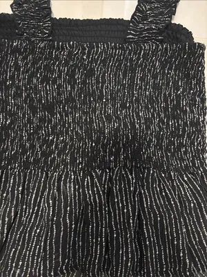 Smocked Black Tank Top with Metallic Stripe Detail thumbnail 4