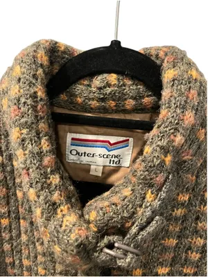 Vtg 80s Outer-Scene Quilted Knit Parka Jacket GrandmaCore Earthy Oversized Large thumbnail 3