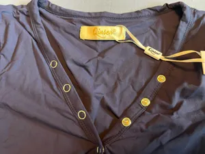 Navy Blue Qinsen V Neck Snap top thumbnail 3