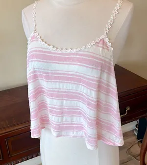 Love j Crop Top Pastel Pink Stripe Shirt Flowy Daisy Straps thumbnail 1