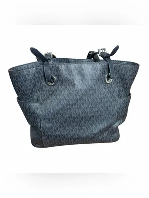 Michael Kors Jet Set EW Signature Tote Bag Black & Grey MK Logo Shoulder Purse thumbnail 4