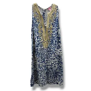 Lilly Pulitzer Carlotta Stretch Shift Dress Indigo Home Slice Gold Soutache‎ 4 thumbnail 2