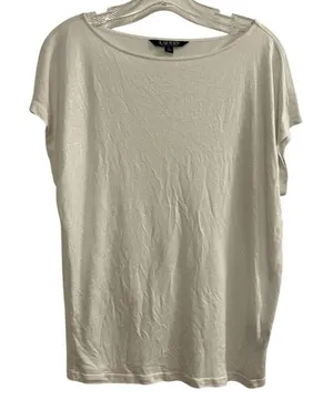 Lauren Ralph Lauren‎ Women's Shimmery White Blouse Size M Casual Spring thumbnail 1