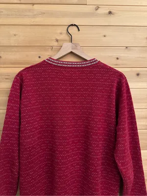 Vintage Woolrich Large Red Fair Isle Nordic Metal 1/4 Clasp Henley Sweater thumbnail 8