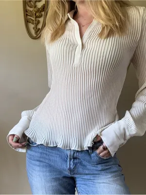 Newport News Vintage Pleated Cream Long-Sleeve Collared Top thumbnail 5
