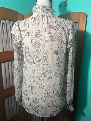 Boho Paisley Ruffle Blouse in Cream and Black thumbnail 8