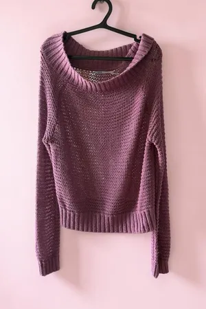 Kimchi‎ Blue Mauve Open Knit Mesh Boat Neck Sweater Size S thumbnail 1