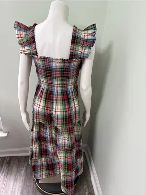 Hill House Ellie Nap Dress in White Multi Tartan Plaid Small NEW thumbnail 7