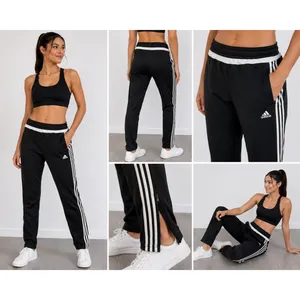 Adidas Climacool Track Pants Womens Medium Black 3 Stripe Zip Ankle Athletic thumbnail 2