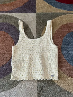 Hollister y2k Style Yellow Ruched Lettuce Edge Crop Tank Top Small thumbnail 1