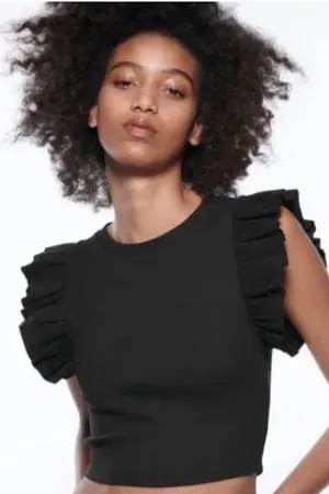 Black Ruffle Top thumbnail 1