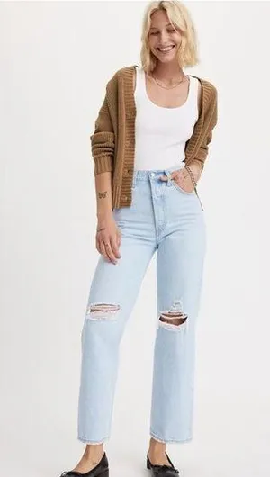 Levi’s Ribcage Straight Ankle Distressed Light Wash Jeans 26 thumbnail 1