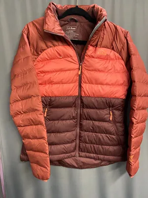 L.L. Bean Puffer Jacket Womens Small Orange Brown Long Sleeve Zip Up Outdoor C6 thumbnail 1