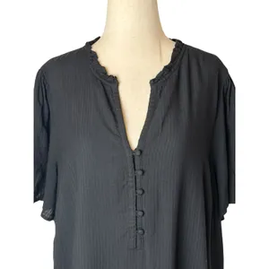 J Jill Shift Dress Women Medium Black Ruffle Neck Modal Rayon Tiered Minimalist‎ thumbnail 4