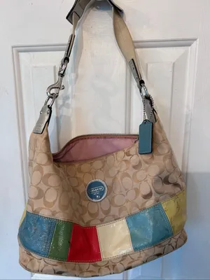 Coach vintage signature patch multicolor hobo bag Y2K signature c thumbnail 1