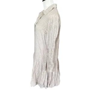 Cynthia Rowley Drop Waist Bubble Hem Linen Blend Dress Sz XS Beige Lagenlook thumbnail 5