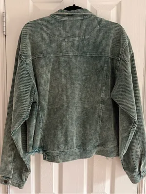 POL Vintage Wash Corduroy Jacket‎ Distressed Green Button Jean Jacket size Large thumbnail 3
