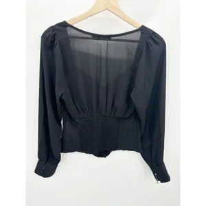 Abercrombie‎ & Fitch Black Sweetheart Button Through Long Sleeve Blouse Small thumbnail 2