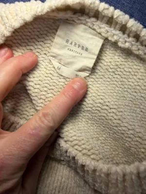 Harper Heritage cream chenille knit cottagecore sweater embroidered flowers sleeve medium. thumbnail 5