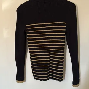 Lauren Ralph Lauren‎ Striped Turtleneck Sweater Small Black Gold Ribbed Knit thumbnail 8