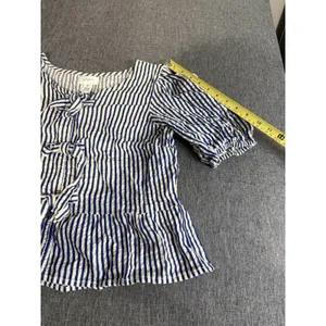 Japna Blue White Striped Tie Front Bow Puff Short Sleeve Square Neck Blouse M thumbnail 8