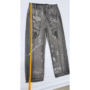 Acid Wash Wide Leg Paneled Denim Jeans Gray Streetwear Measurements in Photos thumbnail 5