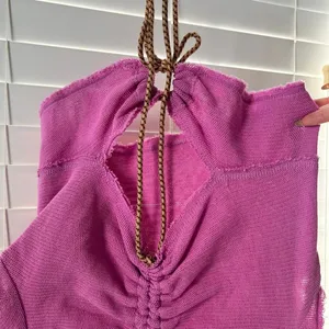 Free People boho Fairycore Pink Ruched cutout Drawstring knit Top Size Medium thumbnail 2
