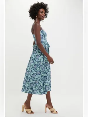 Tuckernuck Hyacinth House Blue Leafy Floral Maeve Midi Dress Sz S thumbnail 3