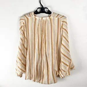 BY ANTHROPOLOGIE 100% Cotton Striped Tie-Front Blouse Size Small Boho Casual thumbnail 2