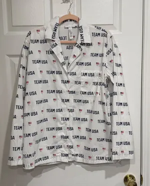 SKIMS Team USA White Cotton Poplin Sleep Top Button Down Pajama Shirt Medium thumbnail 1