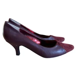 Stefani Collection Burgundy Leather Suede Kitten Heel Pumps Women's 7.5M thumbnail 5