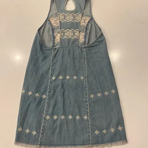 Free People Embroidered Chambray Denim Mini Dress | Size XS | Aztec Racerback thumbnail 4