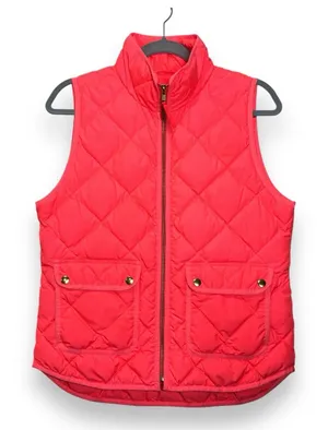 J.Crew Size S Excursion Quilted‎ Down Vest Neon Flamingo Pink Zip Up thumbnail 1