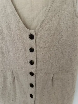 Madewell V-Neck Button Down Romper Womens Linen Blend Sleeveless Beige, Sz 00 thumbnail 3