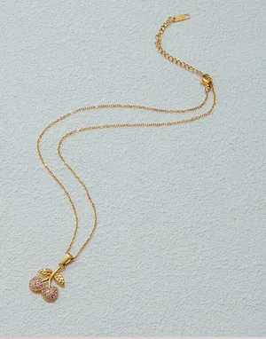 3 layered necklace set gold with cherry charm and snake chain thumbnail 3