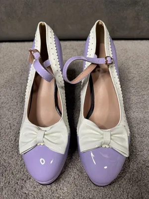 Women’s Purple Chunky Heel Mary Jane Pumps Cute Bow Round Toe Size 10 (EU42) NEW thumbnail 3