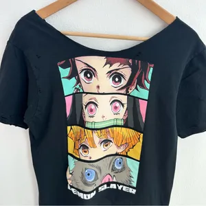 Black Demon Slayer Kimetsu No Yaiba Off the Shoulder Anime Tee thumbnail 2