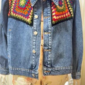 Farm Rio X Anthropologie Crochet Denim Trucker Jacket SZ Medium thumbnail 10