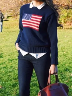Polo Ralph Lauren American Flag Cotton Crewneck Sweater Navy S Preppy Americana thumbnail 4