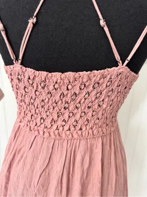 NWT Free People Adella Slip Lace short Dress Plunging Neckline Pink Rose ~ Small thumbnail 11