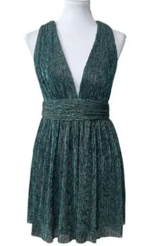 121. LULU'S Ailey Metallic Stripe Twist Back Cocktail Dress in Gold/ Teal thumbnail 1