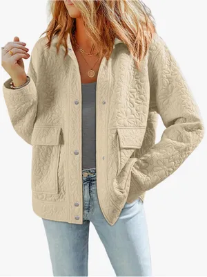 Women's Beige Quilted Loose Fit Button Down Jacket. AO6 thumbnail 1