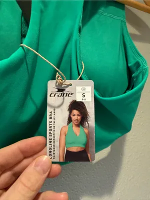 New Crane Collared Longline Sports Bra Crop Top Green Small thumbnail 2