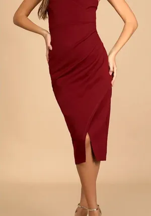 Lulu's Burgundy Midi Pencil Skirt with Front Slit thumbnail 1