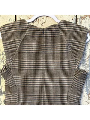 Theory Power Midi Wool Plaid Classic Sheath Dress, size 10, black brown white thumbnail 4