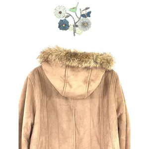 Gallery Women’s Jacket Faux Suede Leather Faux Fur Beige Size Large Hooded thumbnail 6